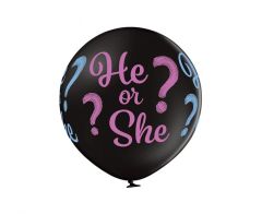 Latex baloni 61 cm He or She Black & blue & pink