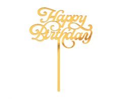 Dekoracija za torto Happy Birthday gold