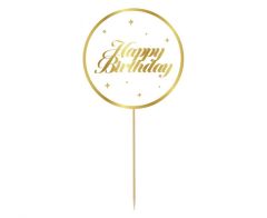 Cake topper B&G Party Happy Birthday white stars 