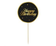 Cake tooper B&G Party Happy Birthday Black stars