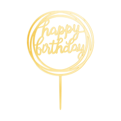 Happy Birthday okrogel okrasek za torto gold