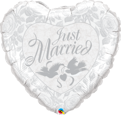 Maxi Just Married Pearl White & Silver folija balon