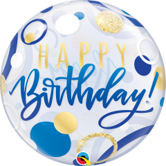 Bubble Bday Blue & Gold Dots pvc balon