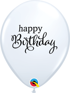 Lateks baloni 28cm Simply Happy Bday White 25 Kos