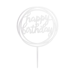 Happy Birthday okrogel okrasek za torto silver