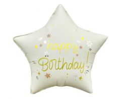 Standard Happy Birhday mat light cream star folija balon