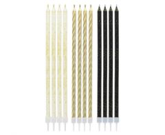  Svečke glitter  black/ white /gold  15,5cm 12/1