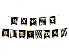 Happy Birthday napis Black Gold 2 m