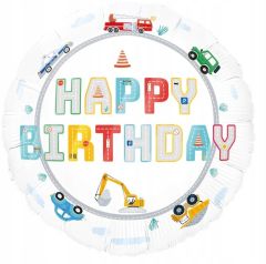 Standard  Happy Birthday Cars White folija balon