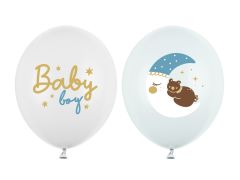 Latex baloni 30 cm Baby boy, mix Light Blue&White