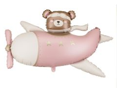 Maxi Bear in Airplane light pink folija balon 94x61 cm