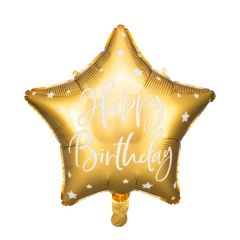 Standard Happy Birthday Gold Star with white stars folija balon