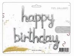 Folija balon napis Happy Birthday Silver