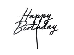 Cake topper Happy Birthday black 16.5 cm.