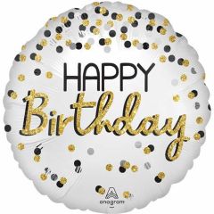 Maxi Satin Black Silver Gold Birthday Dots folija balon