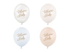 Latex baloni 30 cm Welcome Baby, mix Light Blue,Nude&White