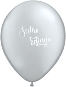 Latex baloni 28 cm  Sretno Krštenje Silver White