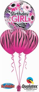 Helijeva balonska dekoracija Bubble Birthday Pink Zebra