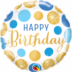 Standard Bday Blue & Gold Dots folija balon