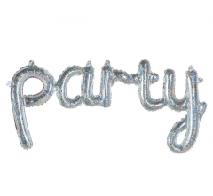 Napis Party Holographic Silver folija balon