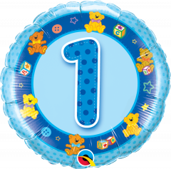 Standard Bday Age 1 Blue Teddies folija balon
