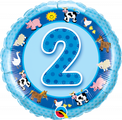 Standard Bday Age 2 Blue Farm Animals folija balon