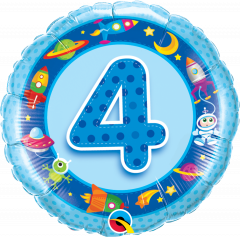 Standard Bday Age 4 Blue Spaceships & Aliens folija balon