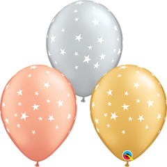 Latex baloni 28 cm Contempo Stars Assortment of Gold, Silver, Rose Gold