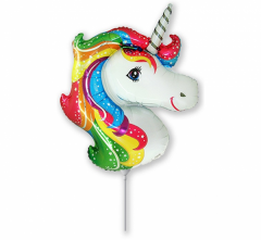 Mini 14"FX Unicorn head folija balon na palčki