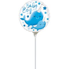 Mini Narwhal Baby Boy 10 cm folija balon na palčki
