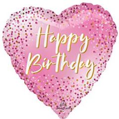 Standard Heart Happy Birthday Dots Pink folija balon