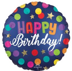 Standard Satin Happy Birthday Blue Confetti folija balon