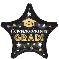 Standard Congratulations Grad Stars Black folija balon