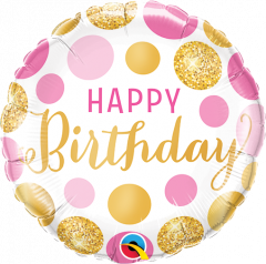 Mini Bday Pink&Gold Dots folija balon na palčki 