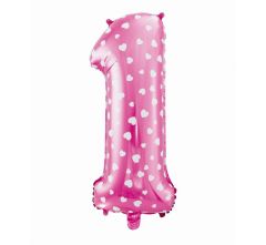 Mid size folija balon številka 1 Pink with hearts