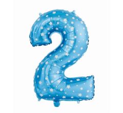 Mid size folija balon številka 2 Blue with stars