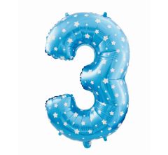 Mid size folija balon številka 3 Blue with stars
