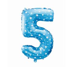 Mid size folija balon številka 5 Blue with stars
