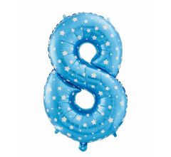Mid size folija balon številka 8 Blue with stars
