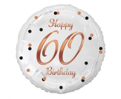 Standard B&C Happy 60 Birthday White Rosegold printing folija balon