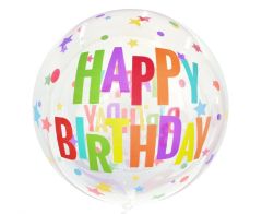 Aqua Crystal Happy Birthday Stars 20" pvc balon