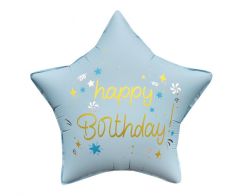 Standard Happy Birthday mat light blue star folija balon