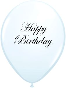Latex baloni 28 cm Happy Birthday White