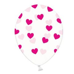 Lateks baloni 30cm Hot Pink Hearts Crystal Clear