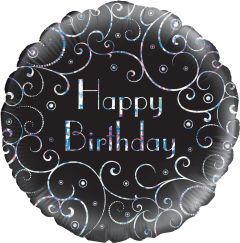 Standard Birthday Black Swirls holographic folija balon